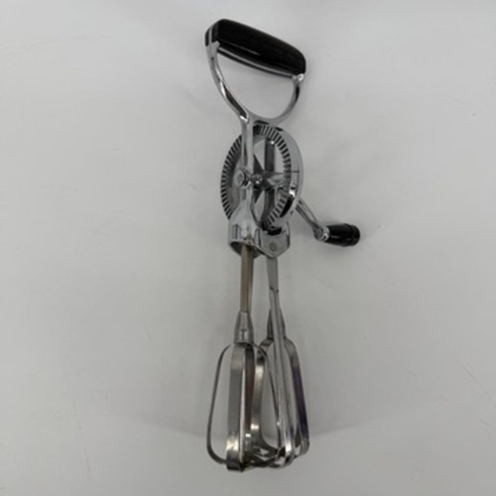 Vintage EKCO Hand Crank Egg Beater Stainless Steel USA Black Handle 12 Inch